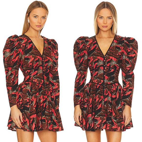 NWT Cleobella Reagen Puff Sleeve V-Neck Fit & Flare Canyon Mini Dress Sz: Small - Picture 1 of 7